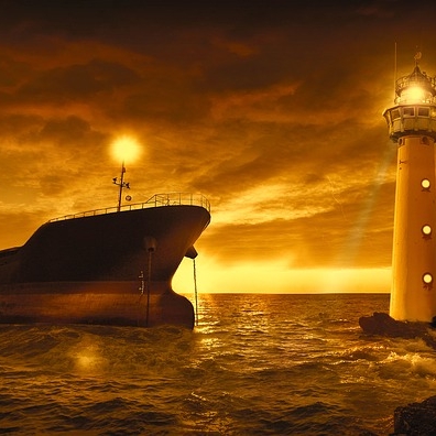Boot Leuchtturm Sonnenuntergang
